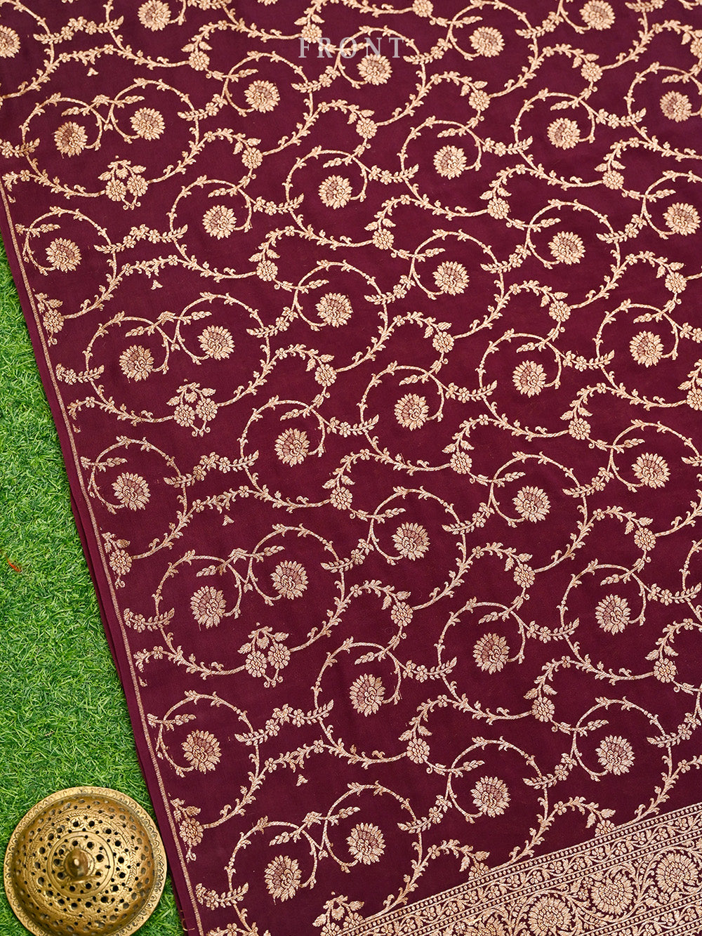 Wine Konia Crepe Silk Handloom Banarasi Suit - Sacred Weaves