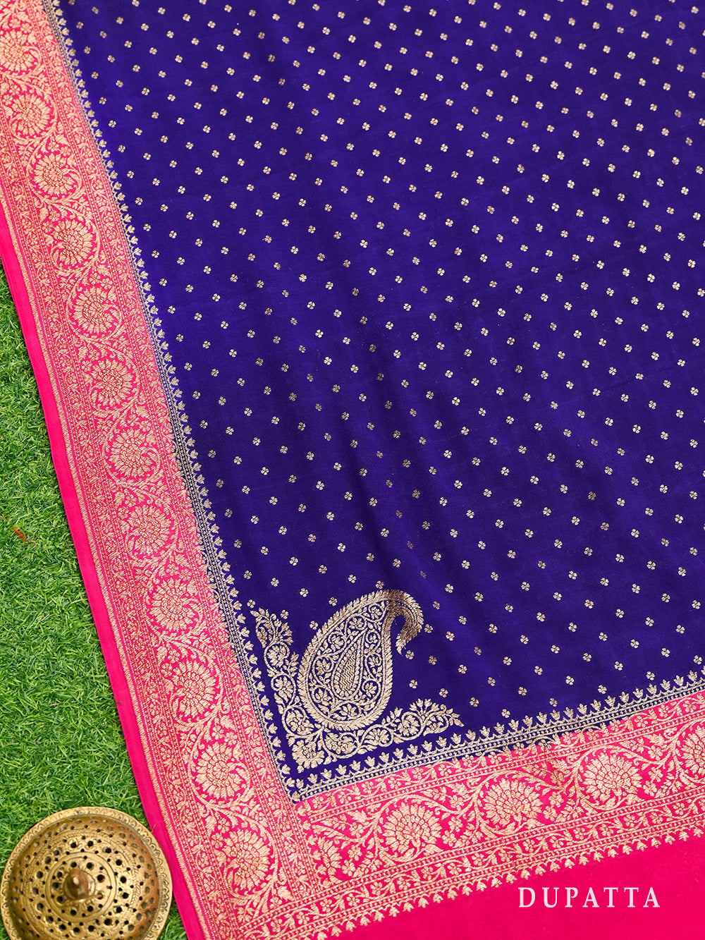 Dark Blue Konia Crepe Silk Handloom Banarasi Suit
