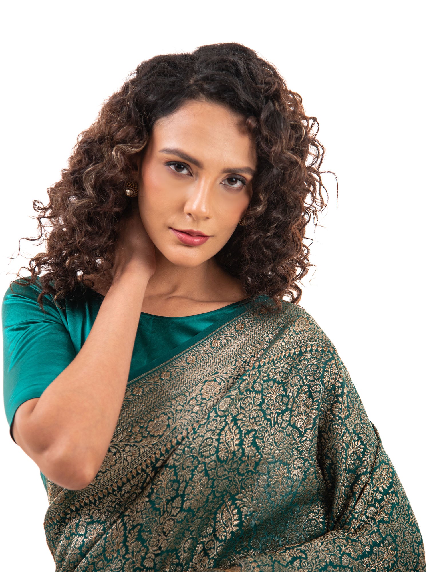 Bottle Green Jaal Crepe Silk Handloom Banarasi Saree - Sacred Weaves