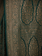 Bottle Green Jaal Crepe Silk Handloom Banarasi Saree - Sacred Weaves