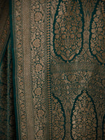 Bottle Green Jaal Crepe Silk Handloom Banarasi Saree - Sacred Weaves