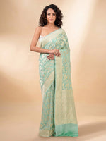Aqua Green Jaal Khaddi Georgette Handloom Banarasi Saree - Sacred Weaves