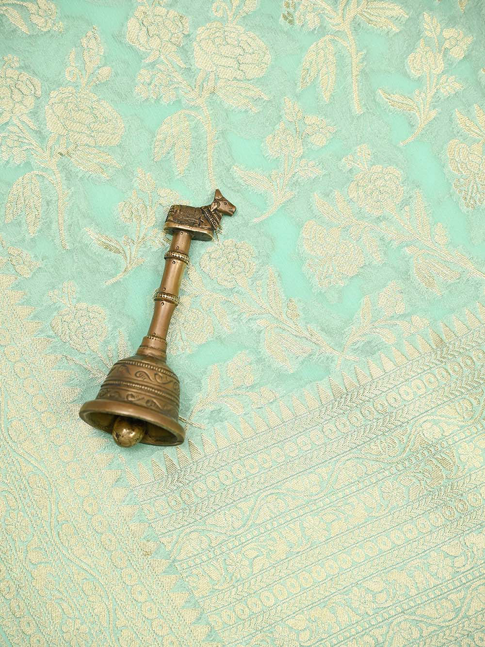 Aqua Green Jaal Khaddi Georgette Handloom Banarasi Saree - Sacred Weaves