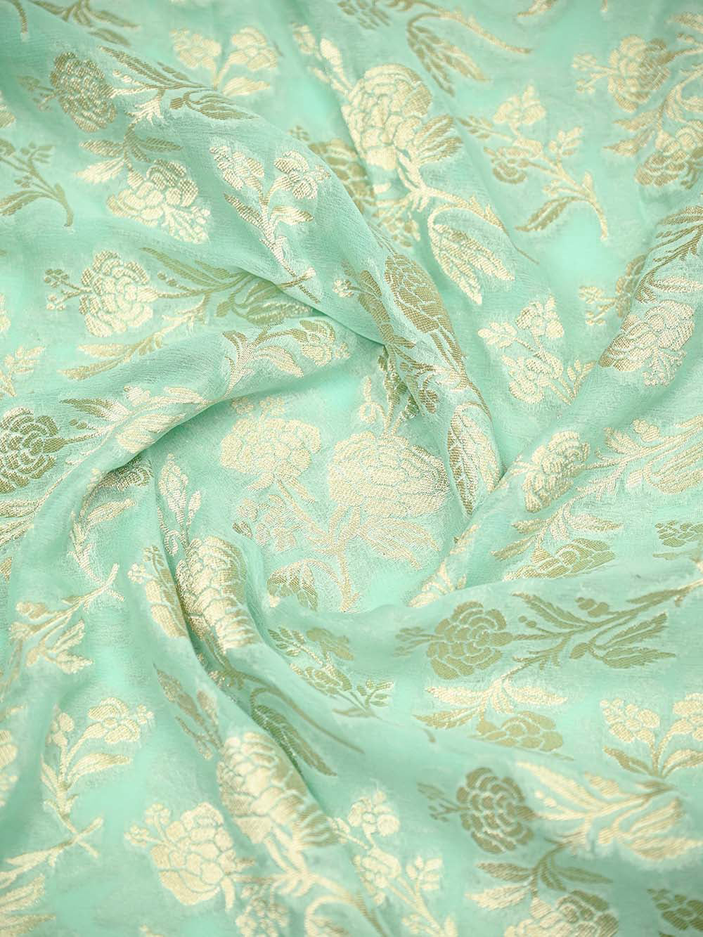 Aqua Green Jaal Khaddi Georgette Handloom Banarasi Saree