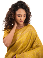 Lime Yellow Jaal Crepe Silk Handloom Banarasi Saree - Sacred Weaves