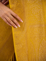 Lime Yellow Jaal Crepe Silk Handloom Banarasi Saree - Sacred Weaves