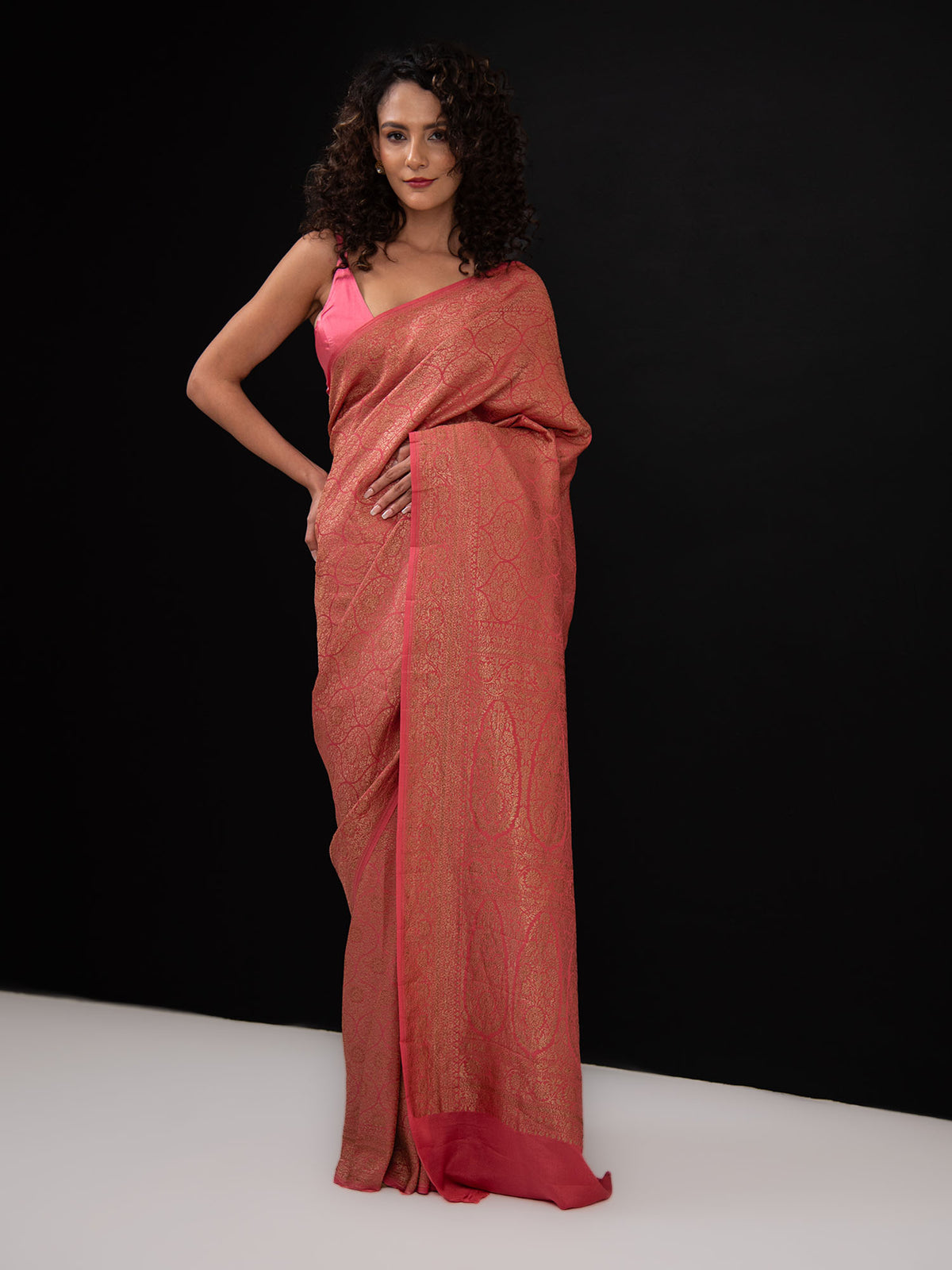 Pastel Pink Jaal Crepe Silk Handloom Banarasi Saree - Sacred Weaves