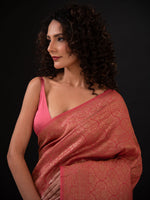 Pastel Pink Jaal Crepe Silk Handloom Banarasi Saree - Sacred Weaves