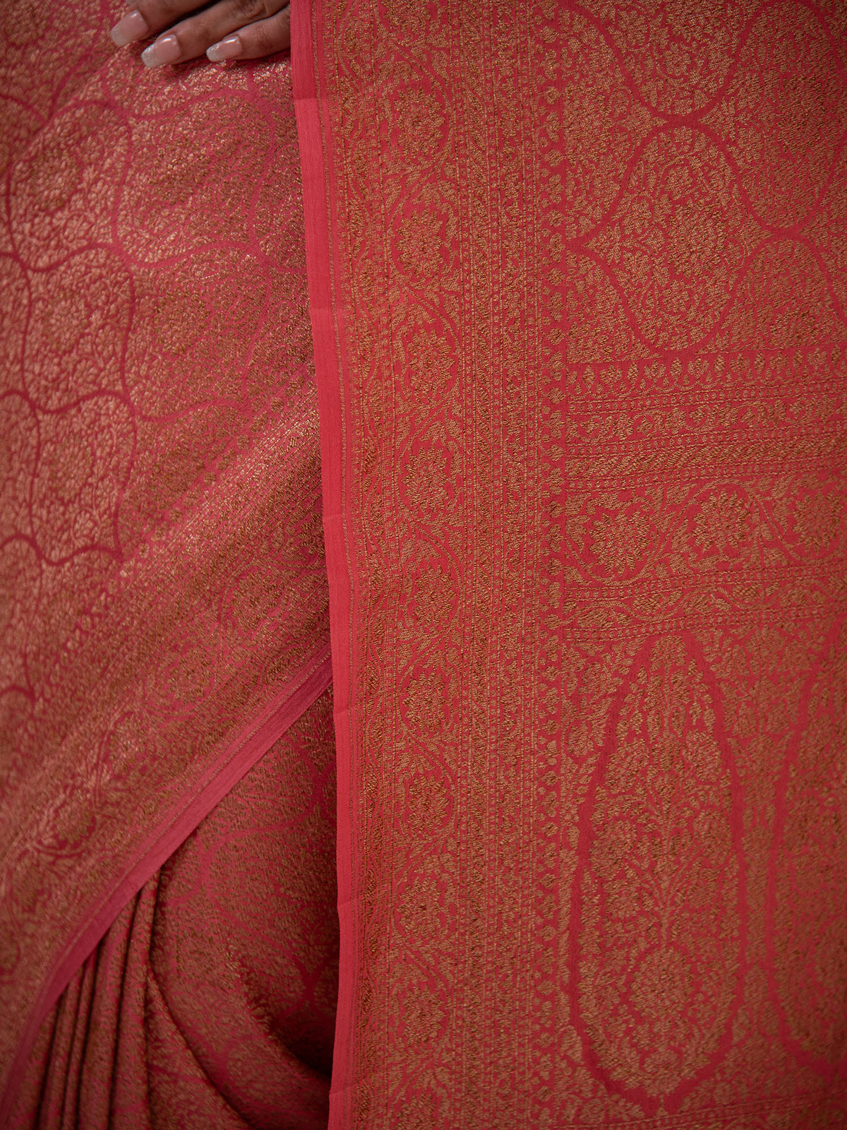 Pastel Pink Jaal Crepe Silk Handloom Banarasi Saree - Sacred Weaves