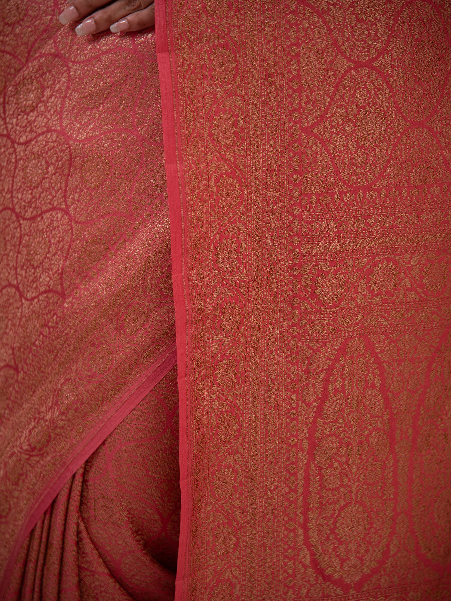 Pastel Pink Jaal Crepe Silk Handloom Banarasi Saree - Sacred Weaves