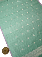 Sea Green Booti Dupion Silk Handloom Banarasi Suit - Sacred Weaves