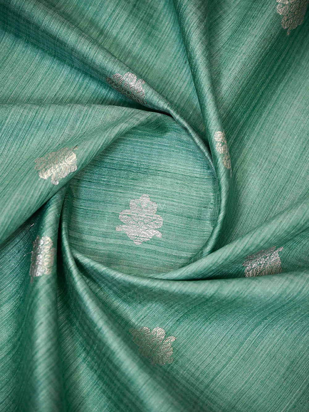 Sea Green Booti Dupion Silk Handloom Banarasi Suit - Sacred Weaves