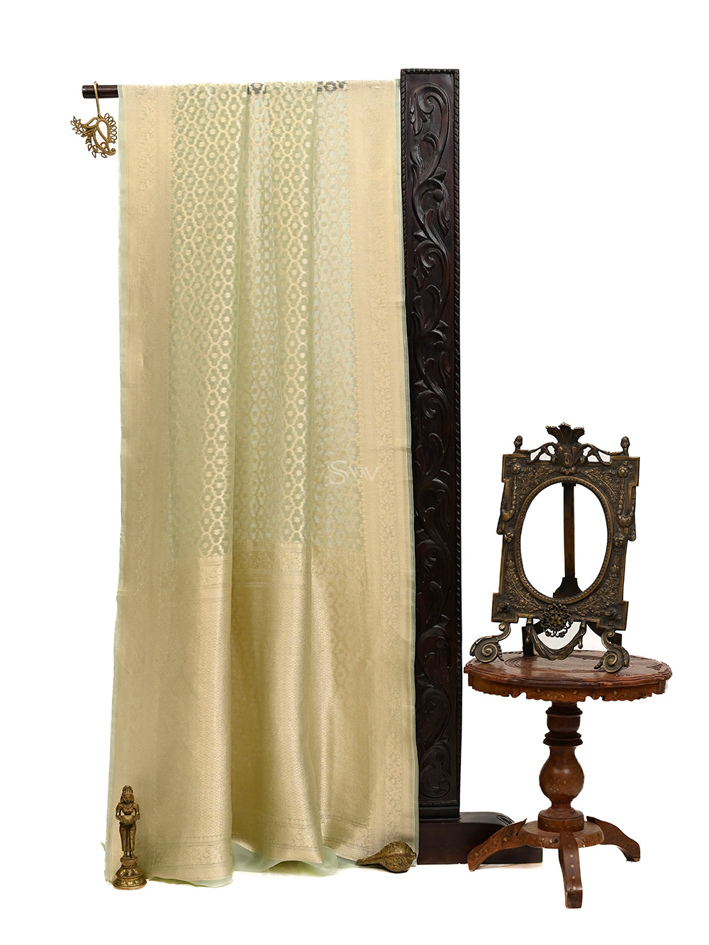 Pastel Green Jaal Organza Handloom Banarasi Saree - Sacred Weaves