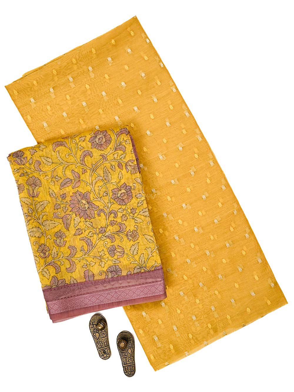 Mustard Booti Cotton Silk Handloom Banarasi Suit - Sacred Weaves