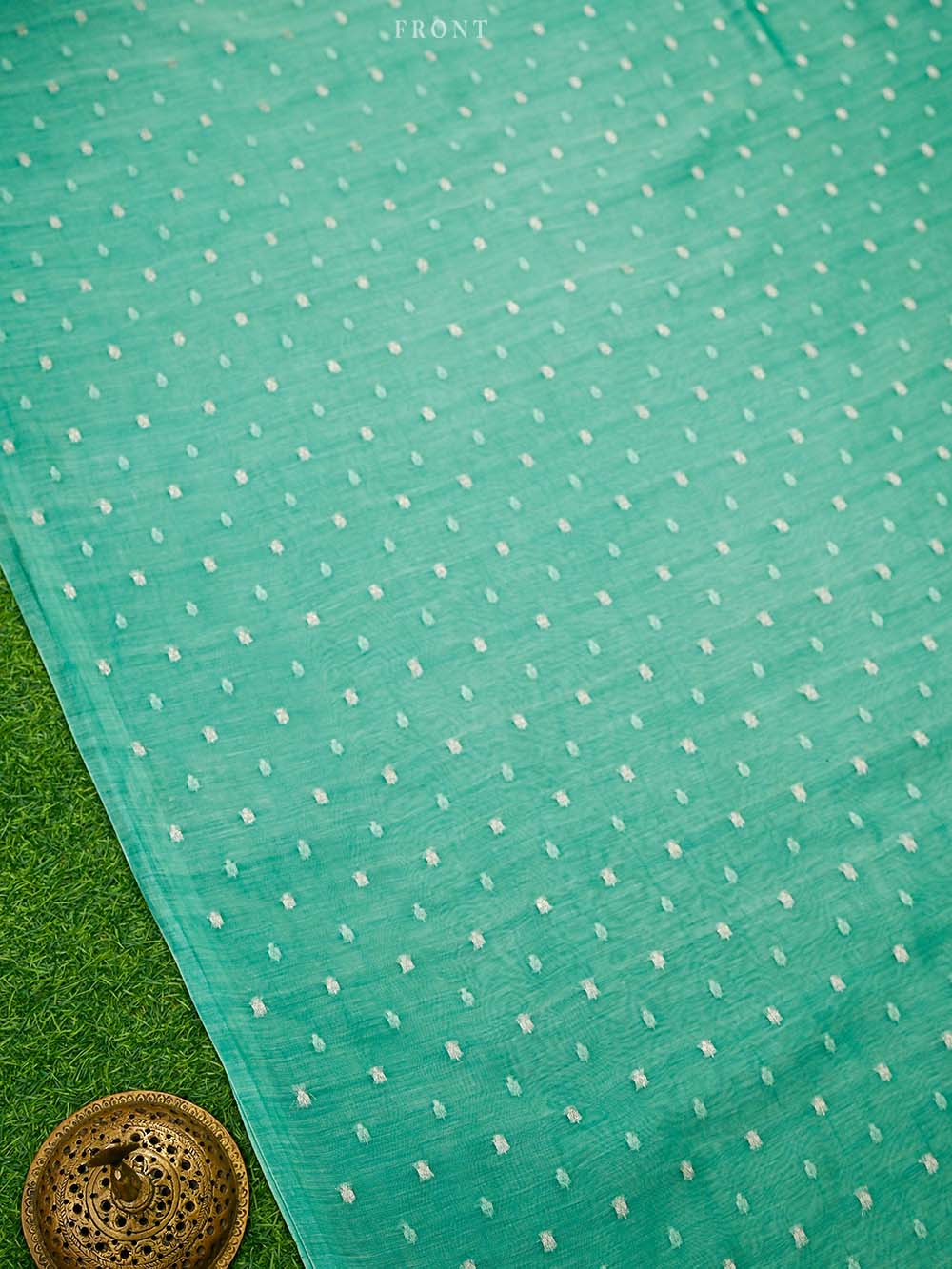 Sea Green Booti Cotton Silk Handloom Banarasi Suit - Sacred Weaves