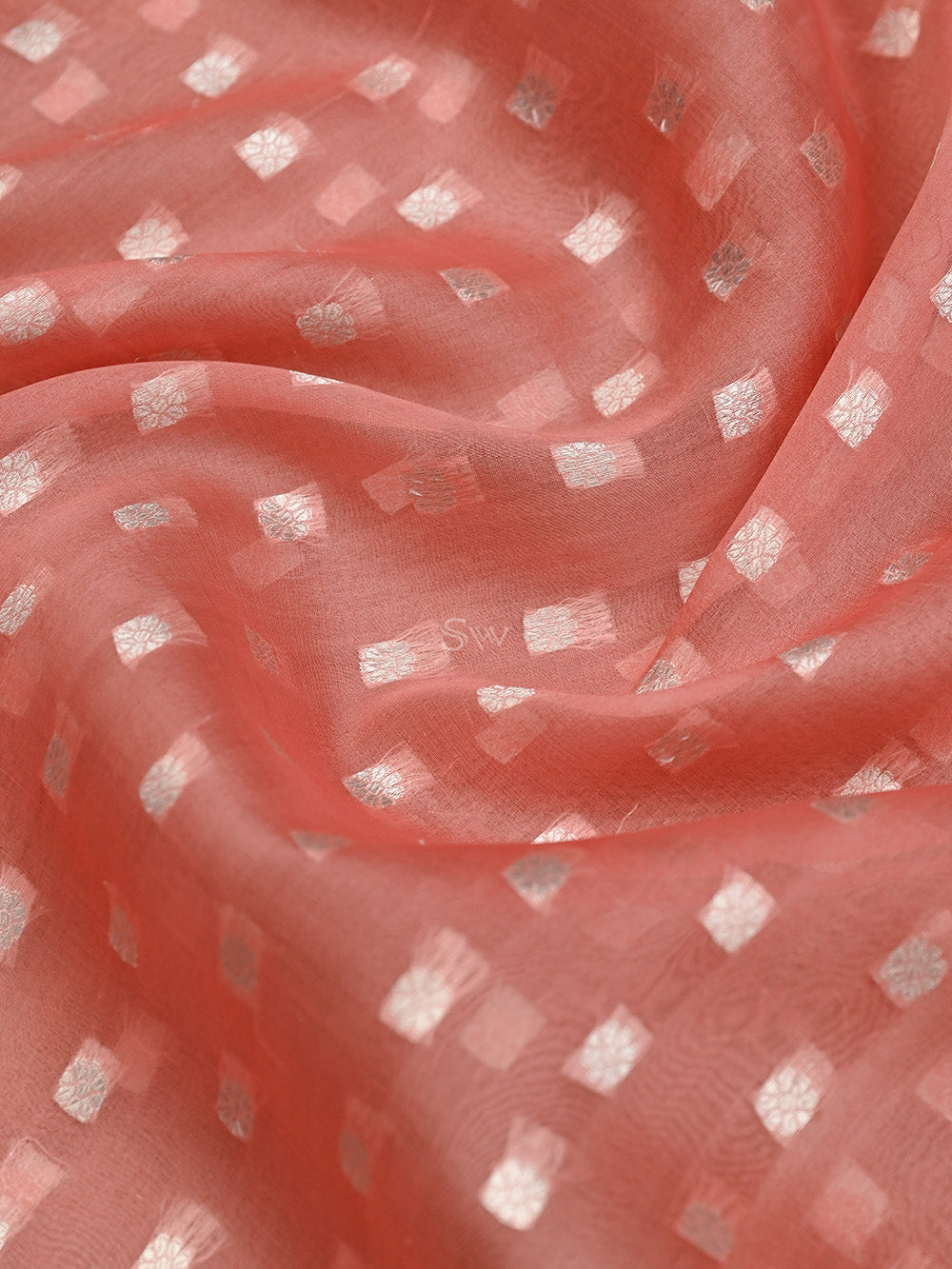 Pastel Pink Booti Organza Handloom Banarasi Saree - Sacred Weaves