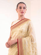 Cream Jaal Khaddi Georgette Handloom Banarasi Saree - Sacred Weaves