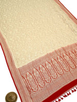 Cream Jaal Khaddi Georgette Handloom Banarasi Saree - Sacred Weaves