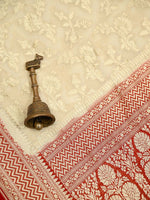 Cream Jaal Khaddi Georgette Handloom Banarasi Saree - Sacred Weaves