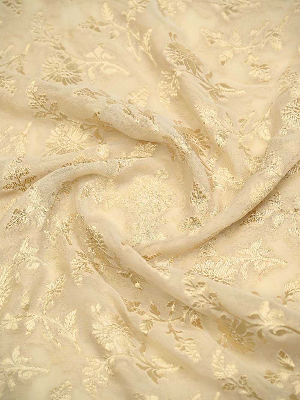 Cream Jaal Khaddi Georgette Handloom Banarasi Saree - Sacred Weaves