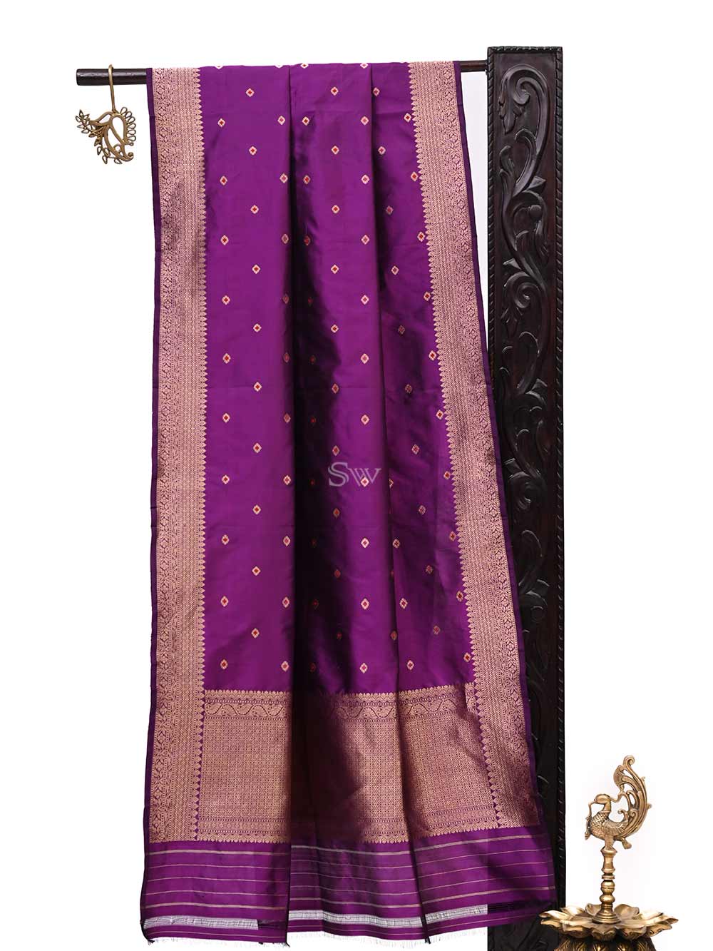 Purple Meenakari Katan Silk Handloom Banarasi Dupatta - Sacred Weaves