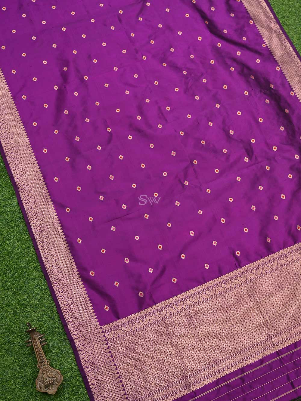 Purple Meenakari Katan Silk Handloom Banarasi Dupatta - Sacred Weaves