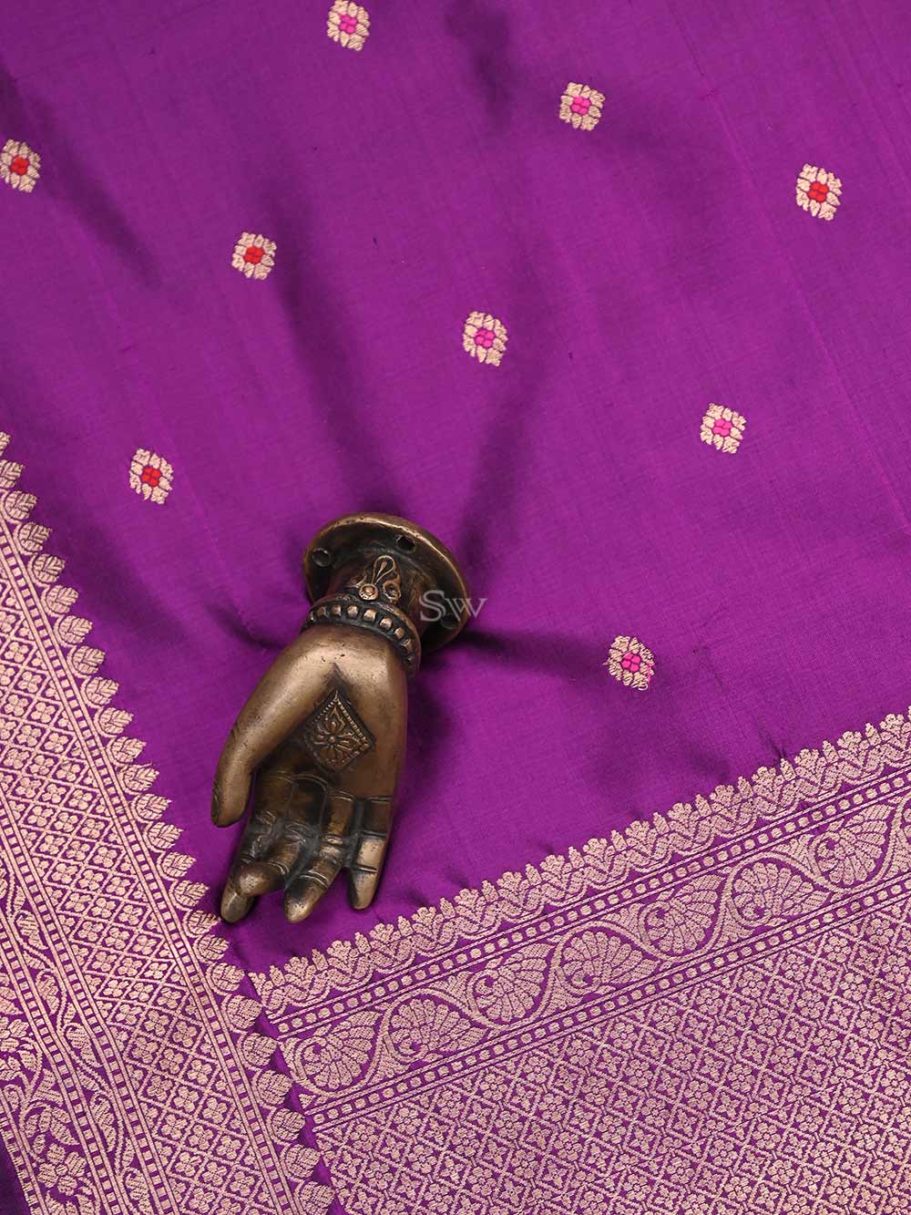Purple Meenakari Katan Silk Handloom Banarasi Dupatta - Sacred Weaves