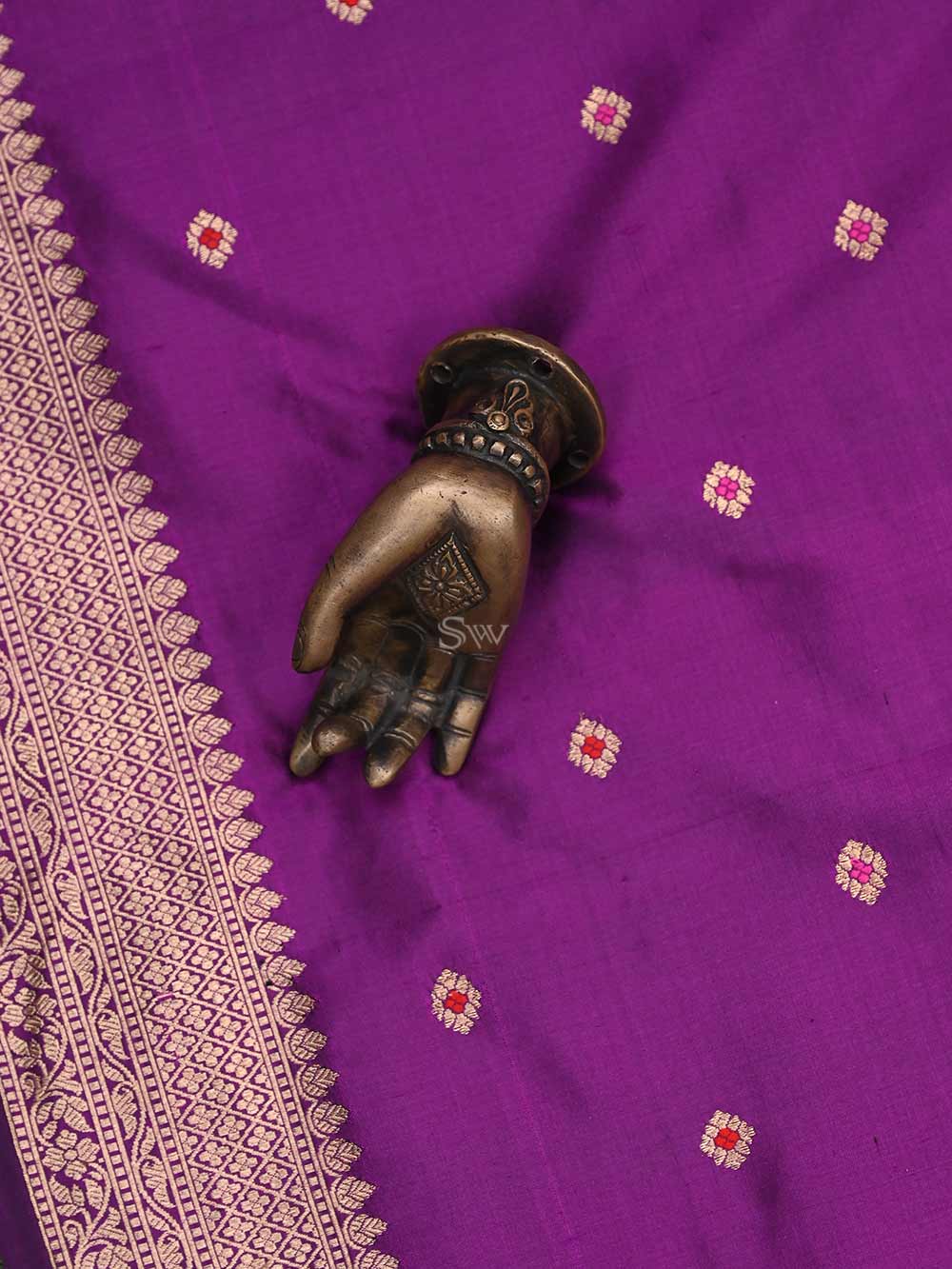 Purple Meenakari Katan Silk Handloom Banarasi Dupatta - Sacred Weaves
