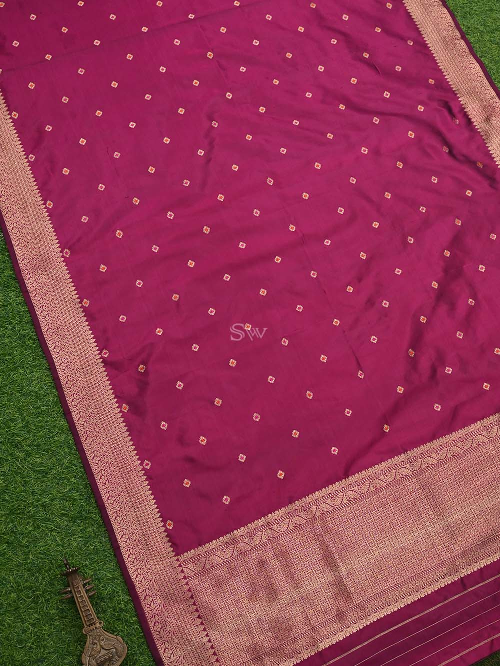 Dark Magenta Meenakari Katan Silk Handloom Banarasi Dupatta - Sacred Weaves