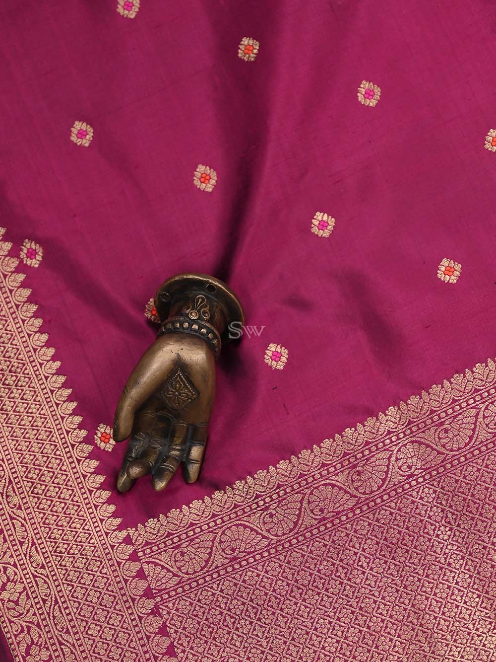 Dark Magenta Meenakari Katan Silk Handloom Banarasi Dupatta - Sacred Weaves