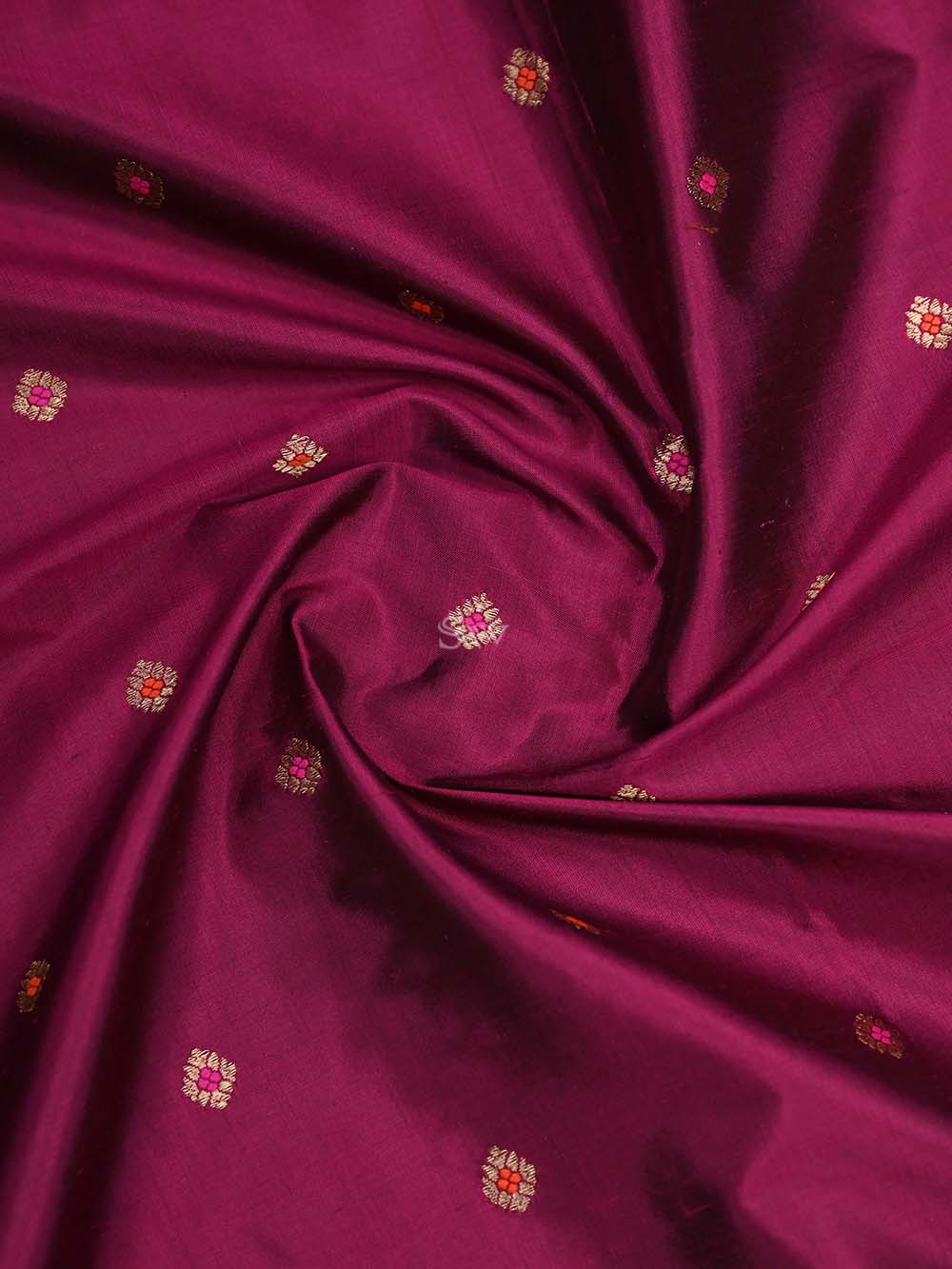 Dark Magenta Meenakari Katan Silk Handloom Banarasi Dupatta - Sacred Weaves