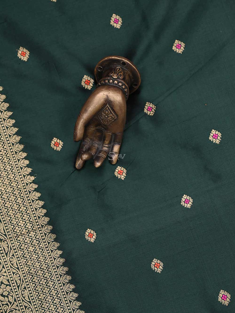 Dark Green Meenakari Katan Silk Handloom Banarasi Dupatta - Sacred Weaves