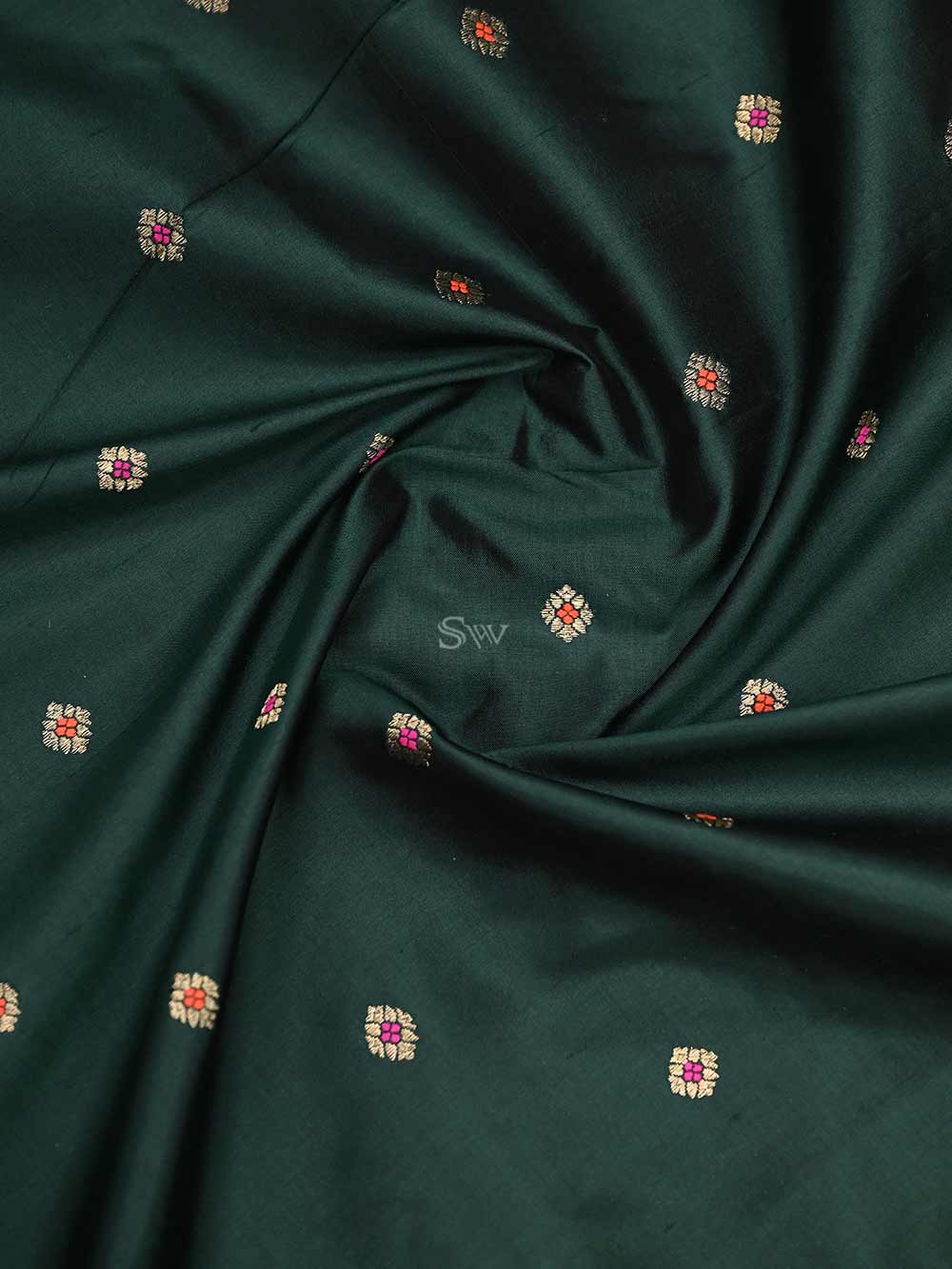 Dark Green Meenakari Katan Silk Handloom Banarasi Dupatta - Sacred Weaves
