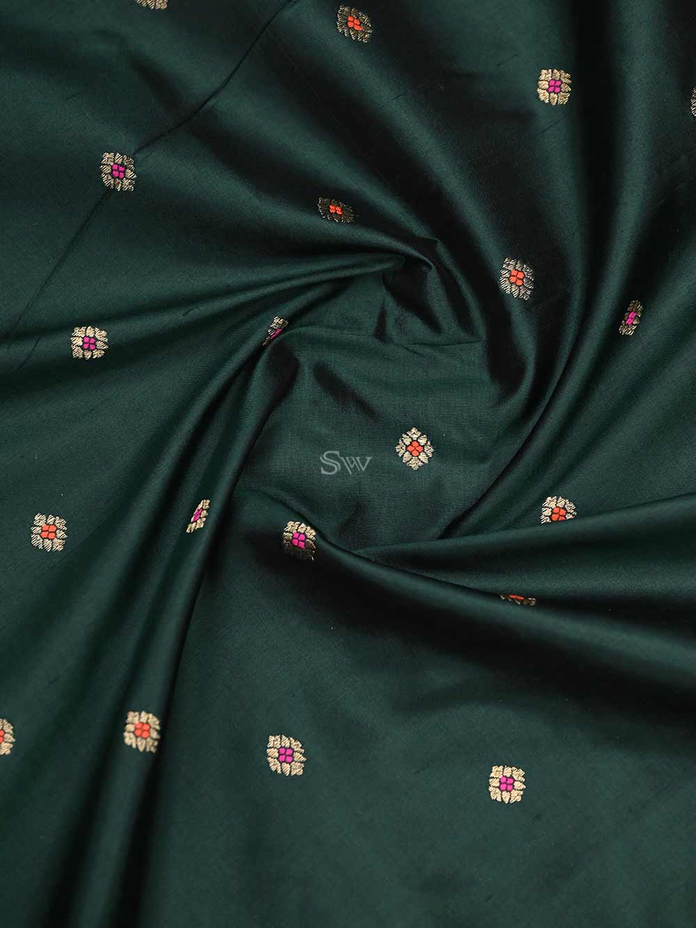 Dark Green Meenakari Katan Silk Handloom Banarasi Dupatta - Sacred Weaves