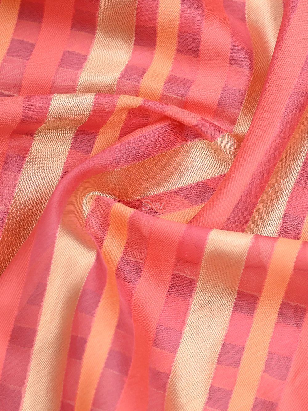 Coral Pink Rangkat Organza Handloom Banarasi Dupatta - Sacred Weaves