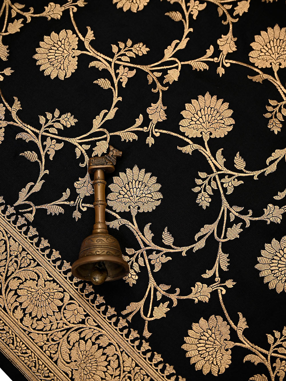 Black Floral Booti Satin Silk Handloom Banarasi Suit - Sacred Weaves