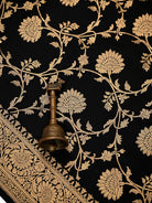 Black Floral Booti Satin Silk Handloom Banarasi Suit - Sacred Weaves