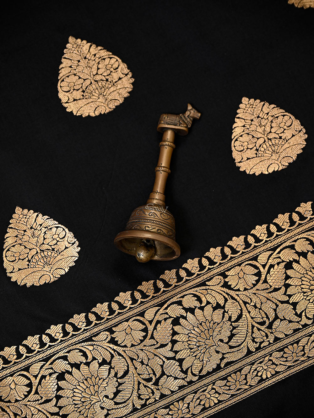 Black Floral Booti Satin Silk Handloom Banarasi Suit - Sacred Weaves