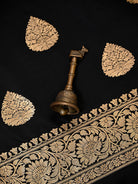 Black Floral Booti Satin Silk Handloom Banarasi Suit - Sacred Weaves