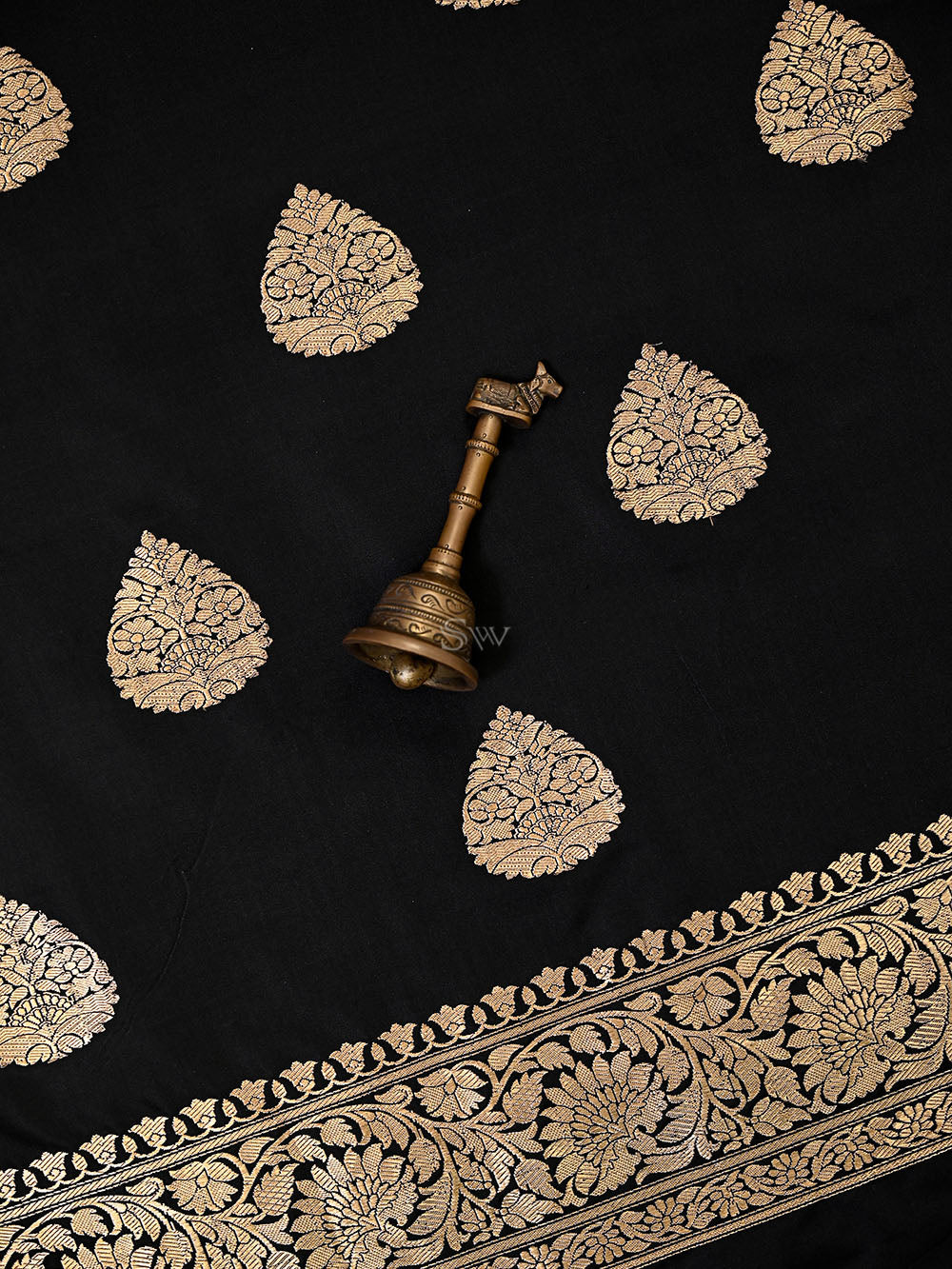 Black Floral Booti Satin Silk Handloom Banarasi Suit - Sacred Weaves