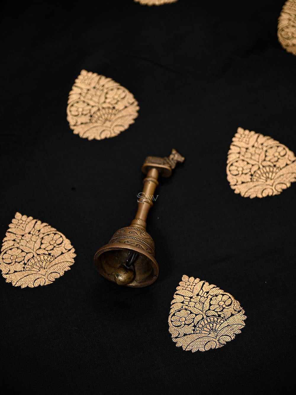Black Floral Booti Satin Silk Handloom Banarasi Suit - Sacred Weaves