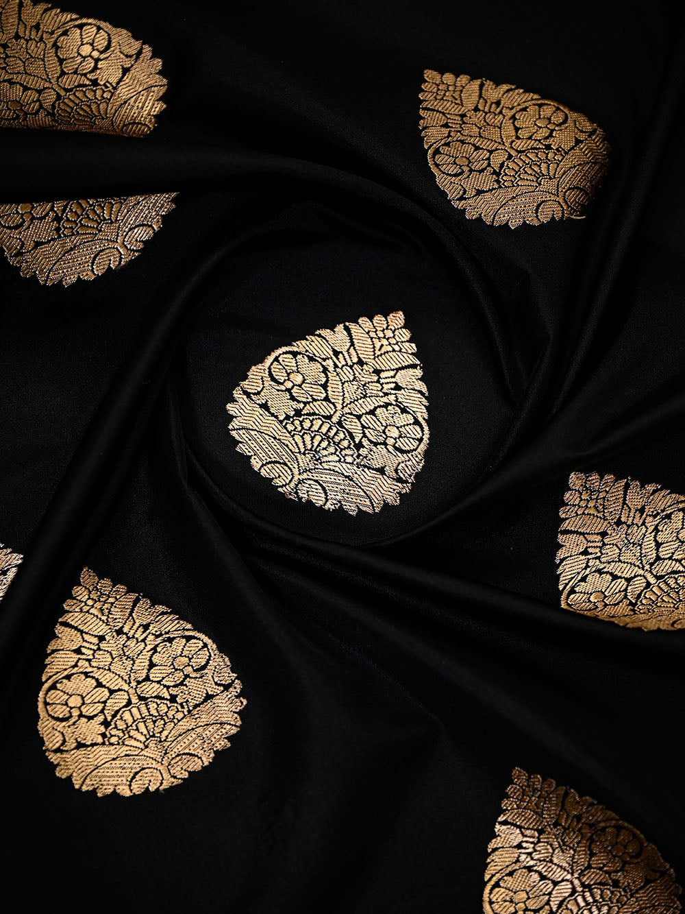 Black Floral Booti Satin Silk Handloom Banarasi Suit - Sacred Weaves