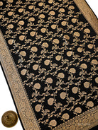 Black Floral Booti Satin Silk Handloom Banarasi Suit - Sacred Weaves
