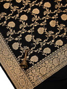 Black Floral Booti Satin Silk Handloom Banarasi Suit - Sacred Weaves