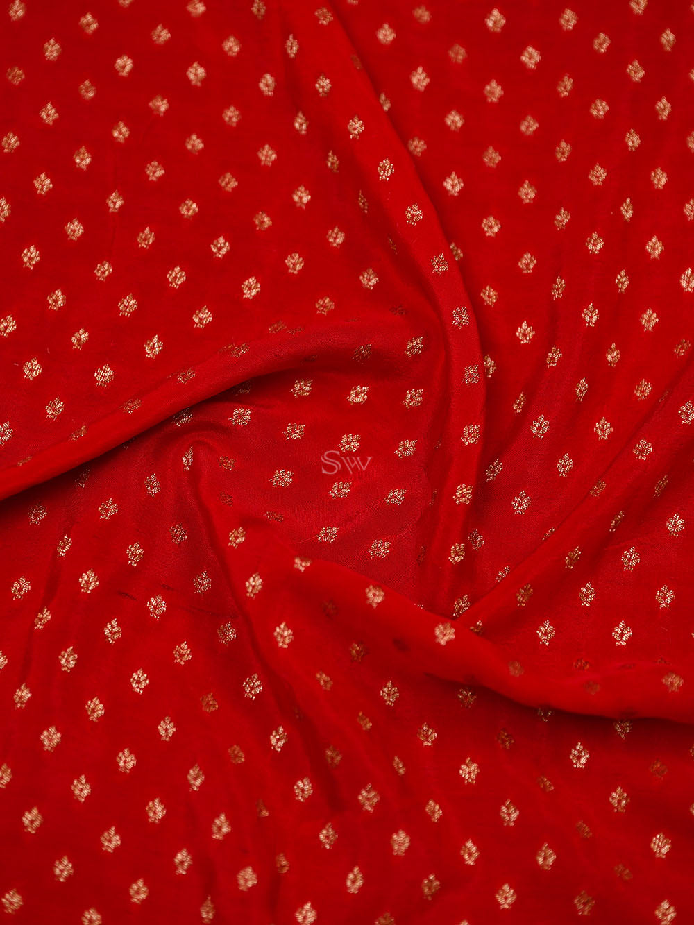 Red Booti Crepe Silk Handloom Banarasi Saree - Sacred Weaves