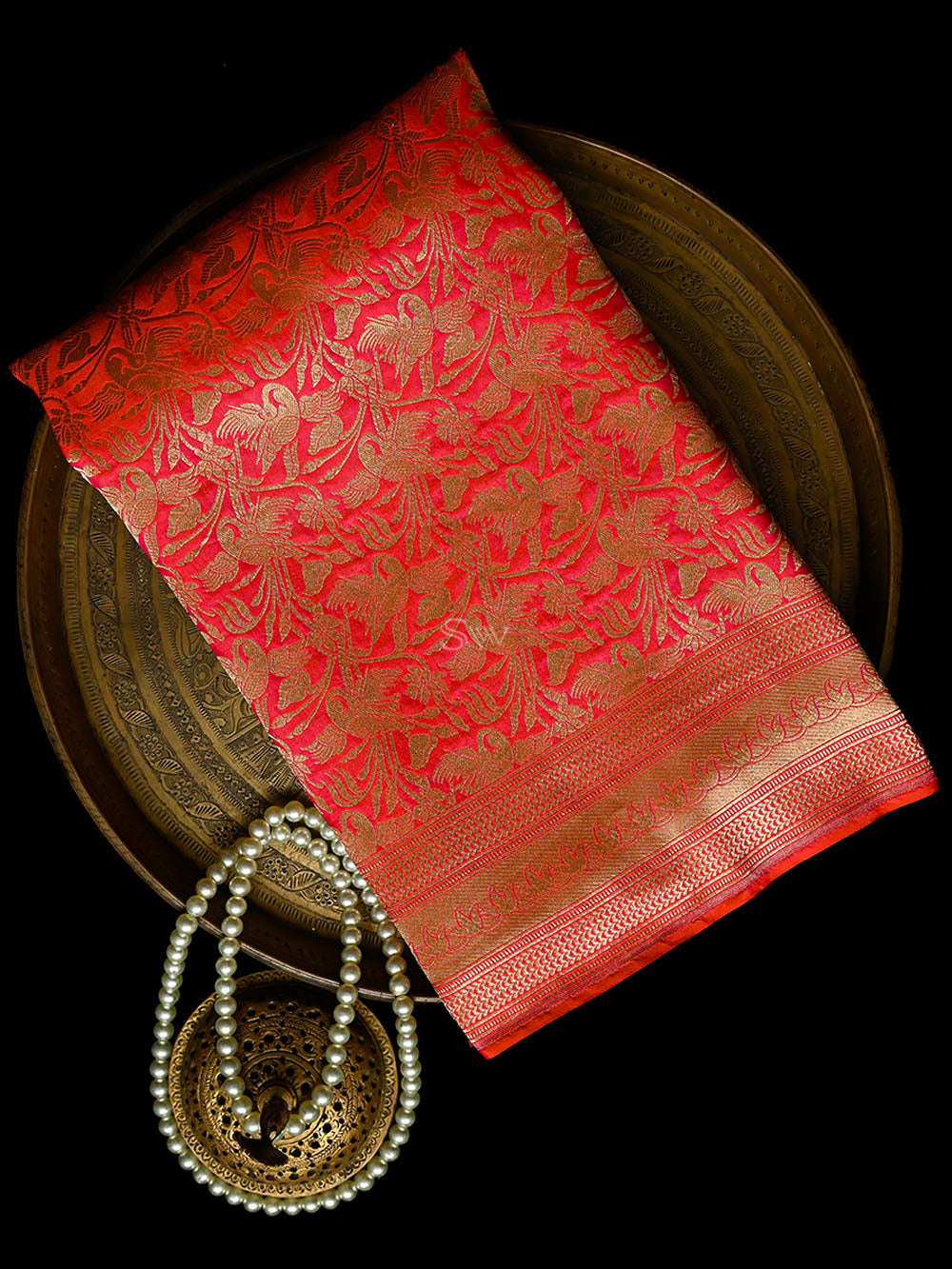 Pink Orange Silk Brocade Handloom Banarasi Saree