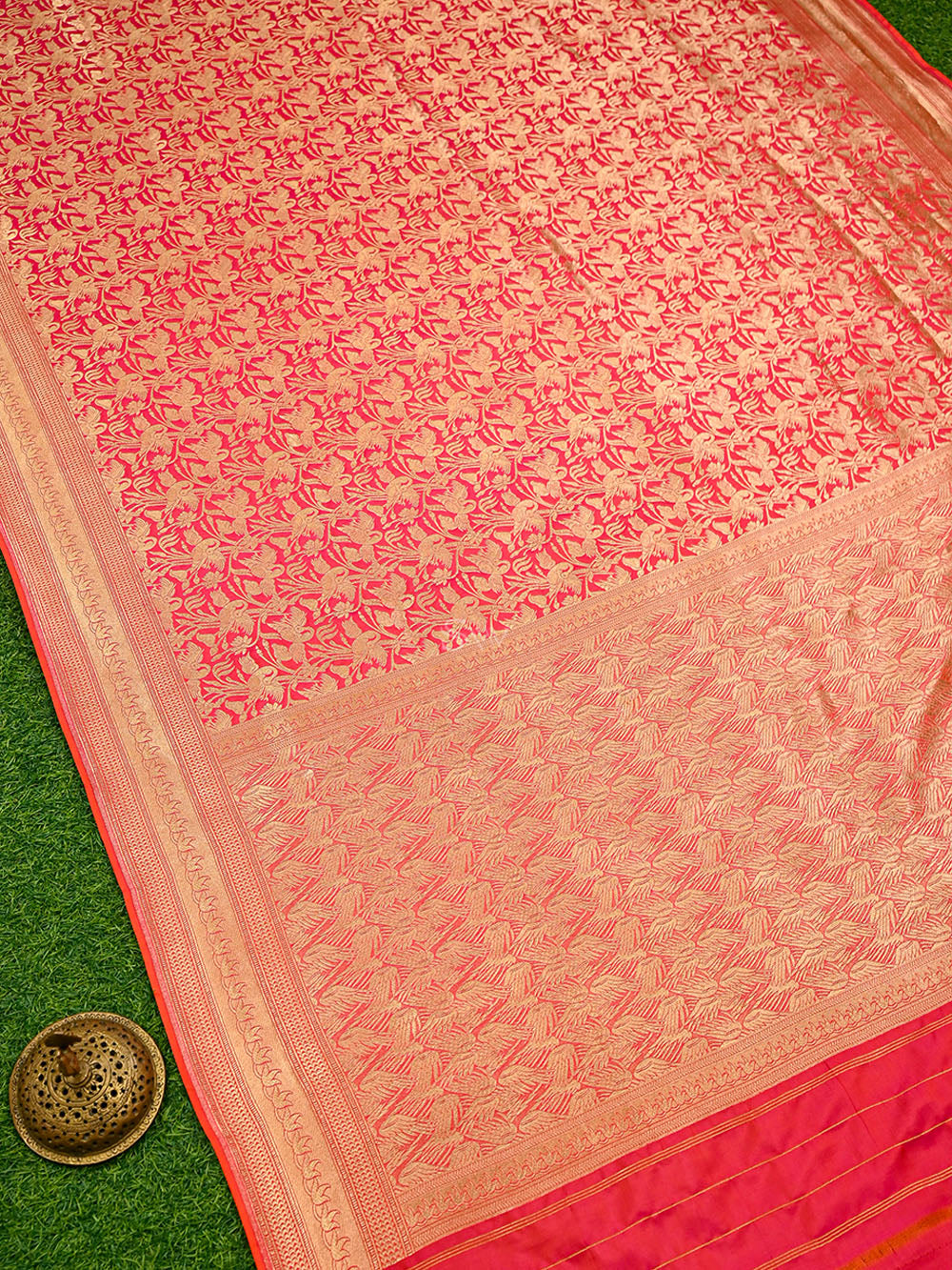 Pink Orange Silk Brocade Handloom Banarasi Saree