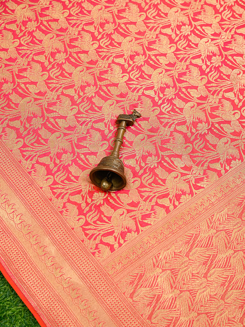 Pink Orange Silk Brocade Handloom Banarasi Saree