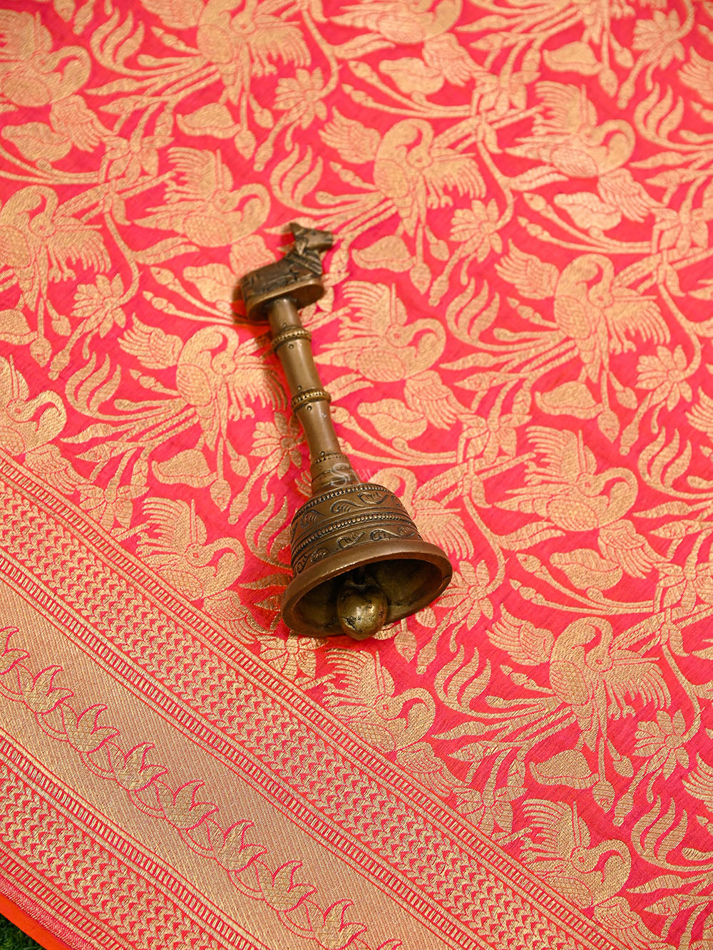 Pink Orange Silk Brocade Handloom Banarasi Saree