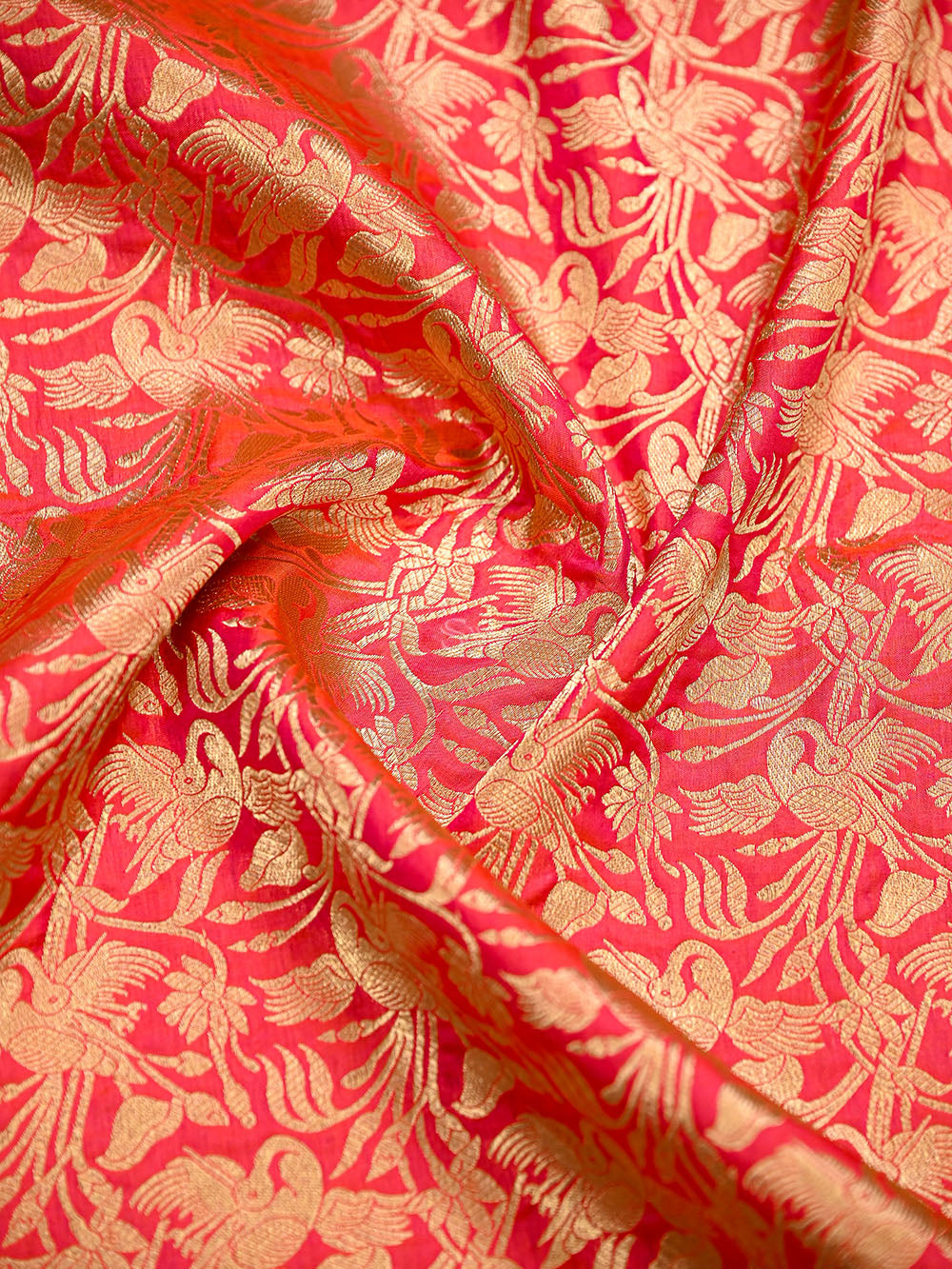 Pink Orange Silk Brocade Handloom Banarasi Saree